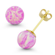 Angel Skin Pink Synthetic Fire Opal 14k Yellow Gold Pushback Ball Stud Earrings  - ES018-OP_Pink1-PB-14Y