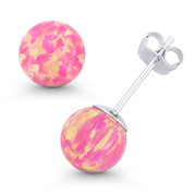 Fiery Royal-Pink Synthetic Opal Ball Pushback Stud Earrings in 14k White Gold - ES018-OP_Pink2-PB-14W