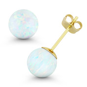 Fiery White Synthetic Opal Round Ball Pushback Stud Earrings in 14k Yellow Gold  - ES018-OP_White1-PB-14Y