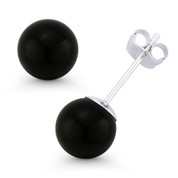 3mm-10mm Black Onyx Ball Studs 14k 14kt White Gold Pushback-Bell Stud Earrings - ES018-OX_Black-PB-14W