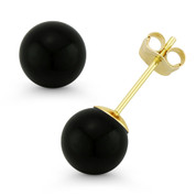 3mm-10mm Black Onyx Ball Studs 14k 14kt Yellow Gold Pushback-Bell Stud Earrings - ES018-OX_Black-PB-14Y