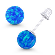 Fiery Pacific Blue Synthetic Opal Ball Screwback Stud Earrings in 14k White Gold - ES018-OP_Blue2-SB-14W