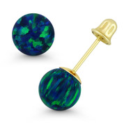 Fiery Peacock Blue Synthetic Opal 14k Yellow Gold Screwback Ball Stud Earrings - ES018-OP_Blue3-SB-14Y