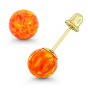 Fiery Orange & Red Synthetic Opal 14k Yellow Gold Screwback Ball Stud Earrings - ES018-OP_Orange1-SB-14Y