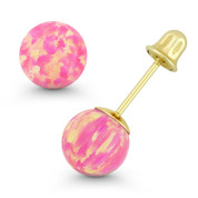 Fiery Royal-Pink Synthetic Opal Ball Screwback Stud Earrings in 14k Yellow Gold - ES018-OP_Pink2-SB-14Y