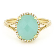 2.81ct Checkerboard Cut Amazonite & Round Diamond Oval Halo Right-Hand Ring in 14k Yellow Gold