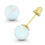 Fiery White Synthetic Opal Round Ball Screwback Stud Earrings in 14k Yellow Gold - ES018-OP_White1-SB-14Y