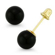 3mm-8mm Black Onyx Ball Studs 14k 14kt Yellow Gold Screwback-Bell Stud Earrings - ES018-OX_Black-SB-14Y