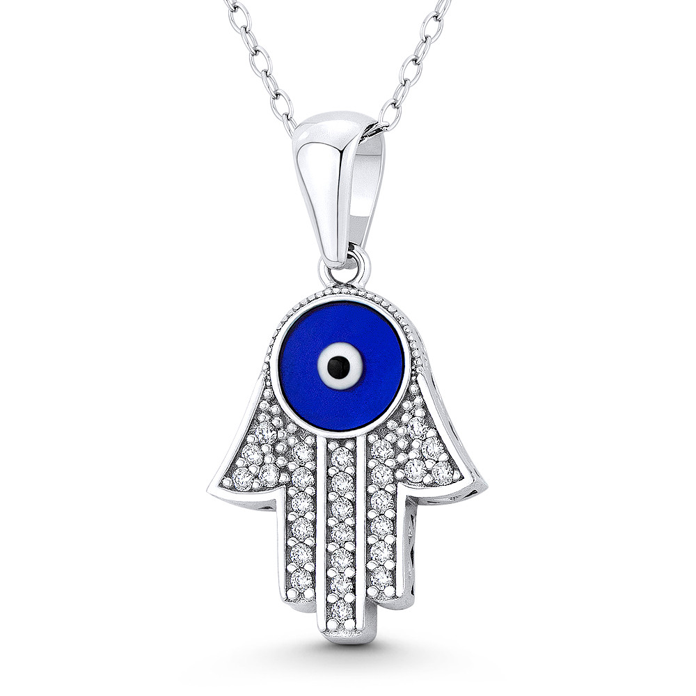 Hamsa Hand Evil Eye CZ Crystal Greek Turkish Luck Pendant in 925 ...