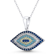 Evil Eye Luck Charm CZ & Nano Crystal Pendant in .925 Sterling Silver w/ Rhodium - EYESP122-MultiCZ-SLW