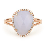 2.99ct Fancy Checkerboard Chalcedony & Round Cut Diamond Halo Right-Hand Ring in 14k Rose Gold