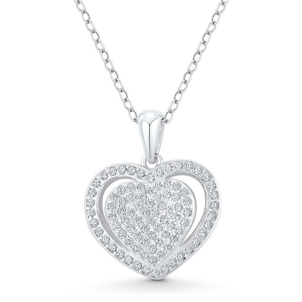 Heart CZ Crystal Love Charm Pendant & Necklace in 925 Sterling Silver w/ Rhodium 