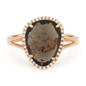 4.02ct Fancy Checkerboard Smoky Topaz & Round Cut Diamond Halo Right-Hand Ring in 14k Rose Gold