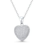 Bubble Heart CZ Crystal Pave 20x14mm Pendant in .925 Sterling Silver w/ Rhodium - GN-HP030-DiaCZ-SLW