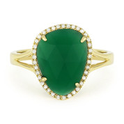 2.74ct Fancy Checkerboard Green Agate & Round Cut Diamond Halo Right-Hand Ring in 14k Yellow Gold