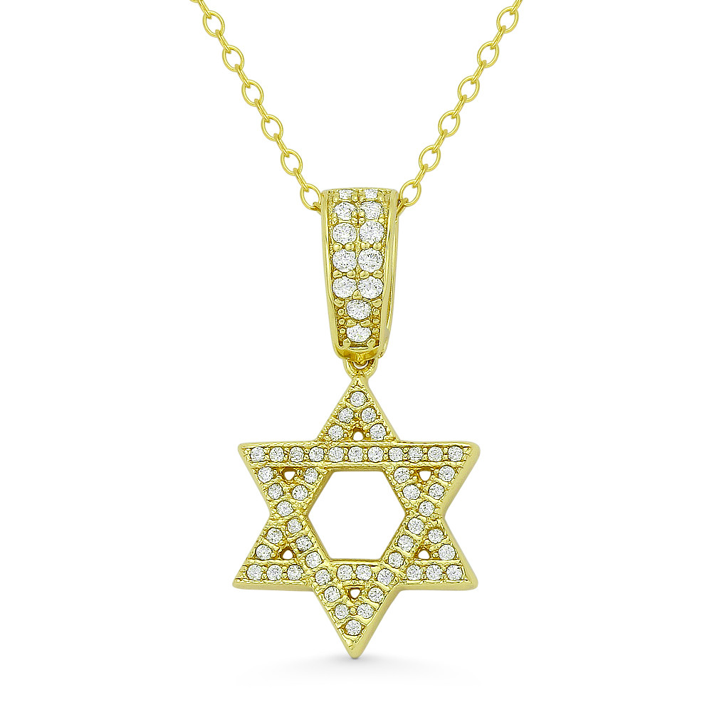 Star of David CZ Crystal Pave Pendant in .925 Sterling Silver w/ 14k ...