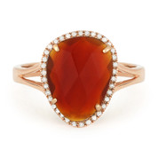 2.89ct Fancy Checkerboard Red Agate & Round Cut Diamond Halo Right-Hand Ring in 14k Rose Gold