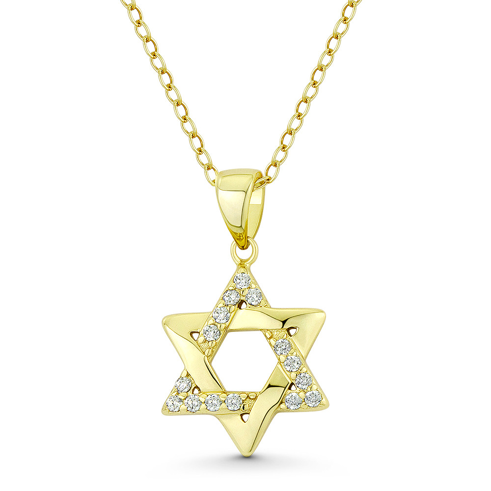 Star of David CZ Crystal Accent Pendant in .925 Sterling Silver w/ 14k ...