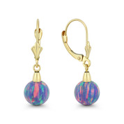 Fiery Lavender Synthetic Opal Leverback-Post Dangling Ball Earrings in 14k Yellow Gold - BD-DE006-OP_Lavender-14Y