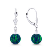 Fiery Peacock Blue Synthetic Opal Leverback-Post Dangling Ball Earrings in 14k White Gold - BD-DE006-OP_Blue3-14W