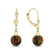 Fiery Black Synthetic Opal Leverback-Post Dangling Ball Earrings in 14k Yellow Gold - BD-DE006-OP_Black4-14Y