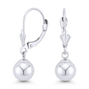 5mm, 6mm, 7mm, 8mm Polished Hollow Ball Leverback Drop Earrings in 14k White Gold - BD-DE002-14W