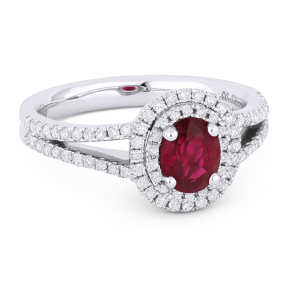 1.09ct Oval Cut Ruby & Round Diamond Pave Double-Halo Engagement Ring