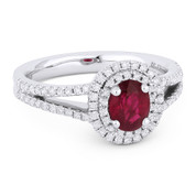 1.09ct Oval Cut Ruby & Round Diamond Pave Double-Halo Engagement Ring in 18k White Gold