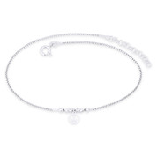 6mm Peace Sign Charm & 1mm Thin Box Link Italy .925 Sterling Silver Chain Anklet - CLA-CHARM7-SLP