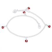 Enamel Ladybug & 2.3mm Rolo Link Chain Charm Anklet in Italy 925 Sterling Silver - CLA-CHARM13-SLP