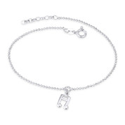 9x8mm Music Note 1.4mm Faceted Bead Link Chain .925 Sterling Silver Charm Anklet - CLA-CHARM26-SLP