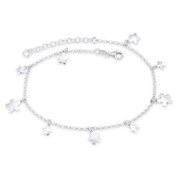 5-Petal Flower & 2mm Rolo Link Chain Italy Charm Anklet in .925 Sterling Silver - CLA-CHARM30-SLP