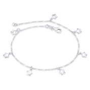 5mmx6mm Stars on 1.3mm Figaro Link Chain Italy .925 Sterling Silver Charm Anklet - CLA-CHARM31-SLP