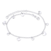 4x5mm & 5x7mm Heart & 2mm Rolo Chain Italy Charm Anklet in .925 Sterling Silver - CLA-CHARM32-SLP