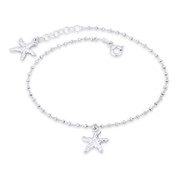 Starfish Charm, 1.8mm Bead & 1.2mm Cable Chain Italy .925 Sterling Silver Anklet - CLA-CHARM37-SLP