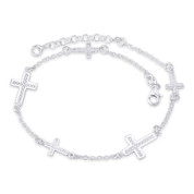 Latin Cross & 1.7mm Cable Chain Italy 925 Sterling Silver Christian Charm Anklet - CLA-CHARM39-SLP