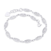 6x12mm Filigree-Detailed Oval Link Charm Solid .925 Sterling Silver Chain Anklet - CLA-CHARM40-SLP