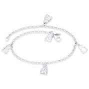 Teddy Bear & 3mm Rolo Link Chain Italy Charm Anklet in Solid 925 Sterling Silver - CLA-CHARM47-SLP