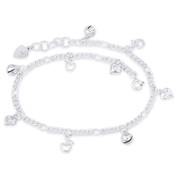 Apple, Heart, Ringing Balls, & Figaro Chain Charm Anklet in .925 Sterling Silver - CLA-CHARM52-SLP
