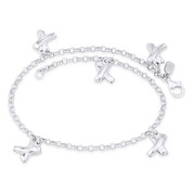 X Kiss Charm & 3mm Rolo Link Chain Italy Charm Anklet in .925 Sterling Silver - CLA-CHARM53-SLP
