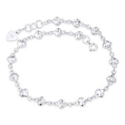 6x6mm Puffed Heart Charm & 3mm Oval Cable Link .925 Sterling Silver Chain Anklet - CLA-CHARM65-SLP