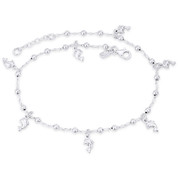 Dolphin 3mm Ball Bead 1.3mm Twist Chain Italy .925 Sterling Silver Charm Anklet - CLA-CHARM75-SLP