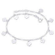 4-Leaf Clover Irish Charm 2mm Figaro Italy Chain Anklet in .925 Sterling Silver - CLA-CHARM90-SLP