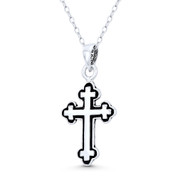 Budded / Botonée Cathedral Cross Christian 29x14mm (1.1x0.6in) Pendant in Oxidized .925 Sterling Silver - ST-CP052-SLO