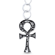 Ankh Cross Egyptian Hieroglyph & Key-of-Life Charm 43x16mm (1.7x0.6in) Pendant in Oxidized .925 Sterling Silver - ST-CP054-SLO