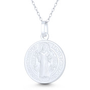 St. Benedict of Nursia & Cross Reversible Medal 29x20mm (1.1x0.8in) Pendant in .925 Sterling Silver - ST-CP055-20MM-SLP