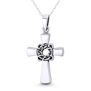 Celtic Knot Irish Christian Cross 35x19mm (1.4x0.75in) Pendant in Oxidized .925 Sterling Silver - ST-CP057-SLO