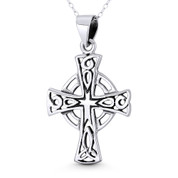 Celtic & Trinity Knot Irish Christian Cross 40x23mm (1.6x0.9in) Pendant in Oxidized .925 Sterling Silver - ST-CP058-SLO
