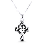 Celtic & Trinity Knot Irish Christian Cross 30x16mm (1.2x0.6in) Pendant in Oxidized .925 Sterling Silver - ST-CP059-SLO