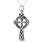 Celtic Knot Irish Christian Cross 37x18mm (1.5x0.7in) Pendant in Oxidized .925 Sterling Silver - ST-CP060-SLO